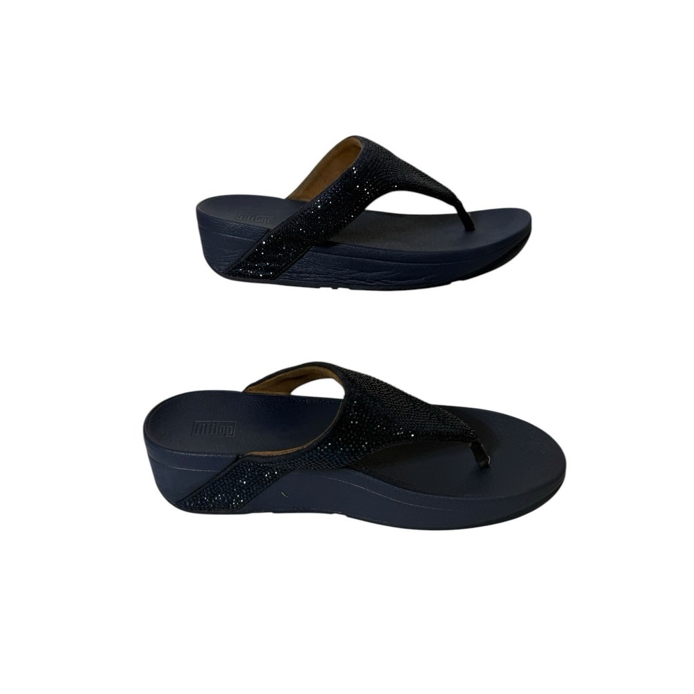 Fitflop Lottie Shimmer Crystals T82-399 Navy Blue Toe Post Thong Womens 7 - Picture 2 of 8